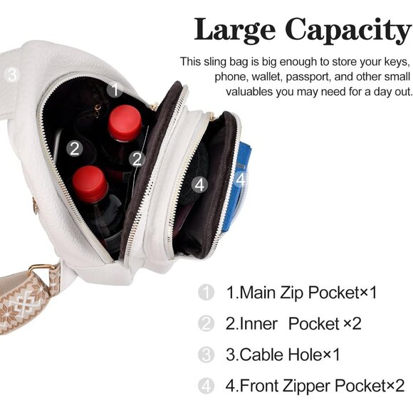 🆕Women White PU Leather Crossbody Bag Christmas Gift for Mom Sling Purse Travel - Picture 5 of 7